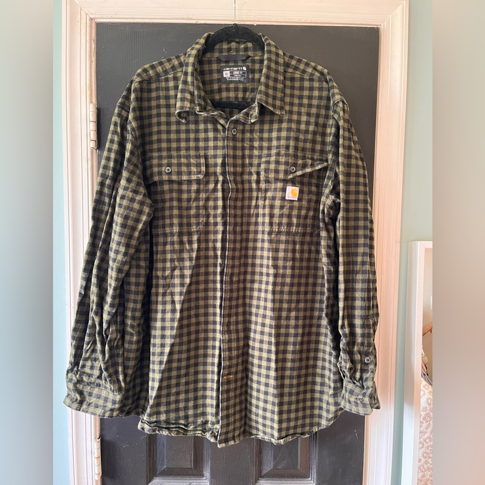 Carhartt Men's Olive Checkered Flannel Shirt XL
